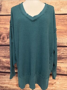 SO Teal Green V-Neck Waffle Knit Top